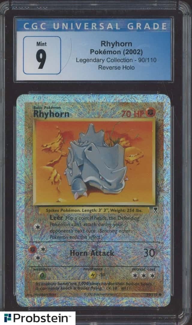 2002 Pokemon Legendary Collection #90 Rhyhorn Reverse Holo Foil CGC 9 MINT