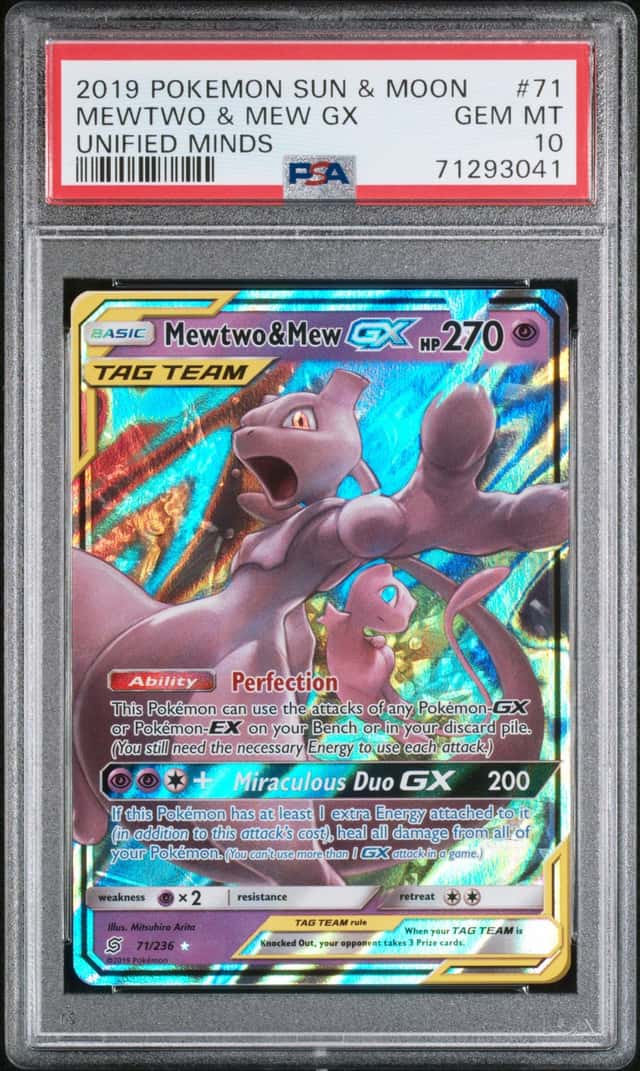 2019 Pokemon SM Unified Minds Mewtwo Mew Tag Team Holo #71/236 PSA 10
