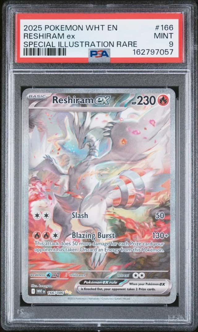 2025 POKEMON WHT EN-WHITE FLARE SPECIAL ILLUSTRATION RARE #166 RESHIRAM EX PSA 9