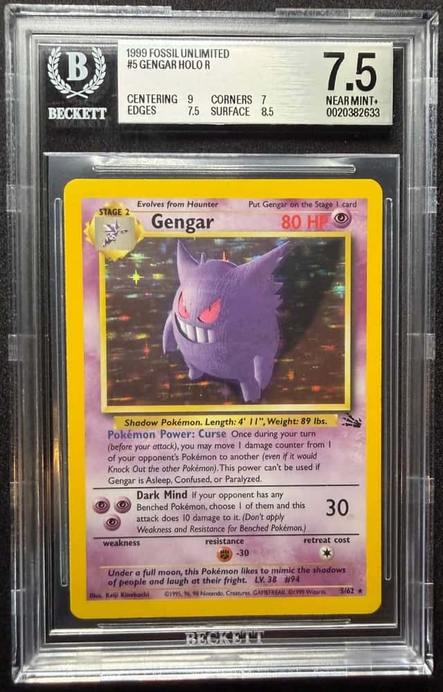 1999 Pokemon Fossil Unlimited Gengar HOLO Rare WOTC 5/62 BGS 7.5 NM