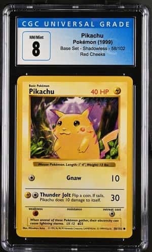 Pokémon Pikachu 1999 Base Set 58/102 Shadowless Red Cheeks CGC 8