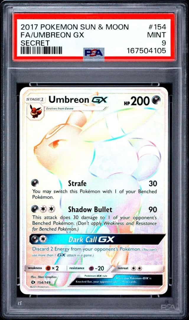 2017 POKEMON SUN & MOON SECRET #154 FULL ART/UMBREON GX PSA 9