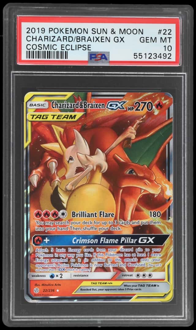 2019 Pokemon Sun and Moon Cosmic Eclipse Braixen Gx/Charizard #22