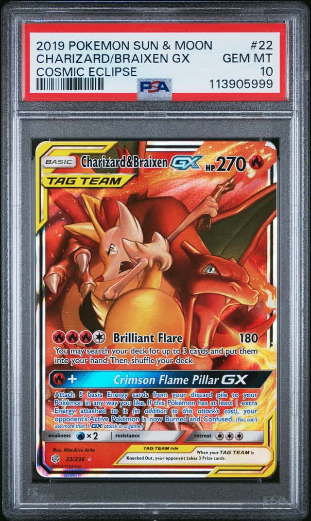 2019 Pokemon Sun and Moon Cosmic Eclipse Braixen Gx/Charizard #22