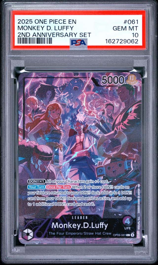 One Piece Monkey D. Luffy English 2nd Anniversary OP09-061 PSA 10