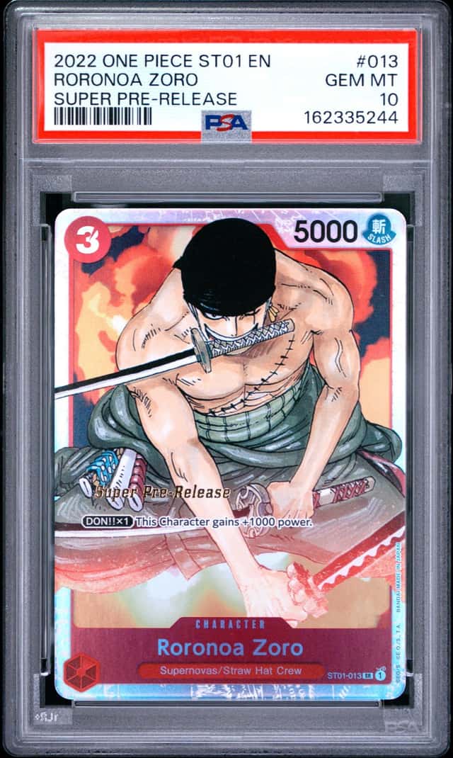 One Piece Roronoa Zoro Straw Hat Crew St01-013 Super Pre-Release PSA 10 Gem Mint