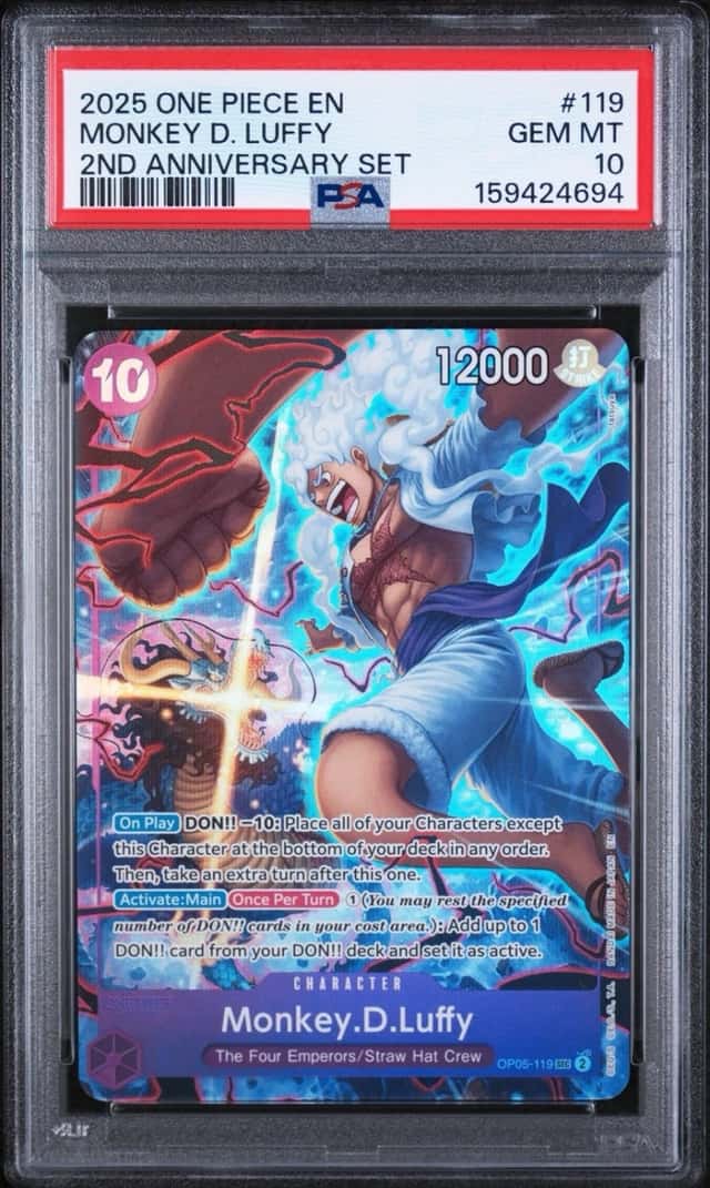 2025 ONE PIECE ENGLISH VERSION 2ND ANNIVERSARY SET #119 MONKEY D. LUFFY PSA 10