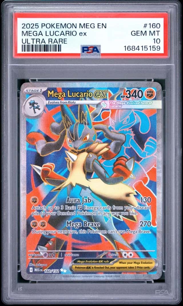 2025 POKEMON MEG EN-MEGA EVOLUTION ULTRA RARE #160 MEGA LUCARIO EX PSA 10