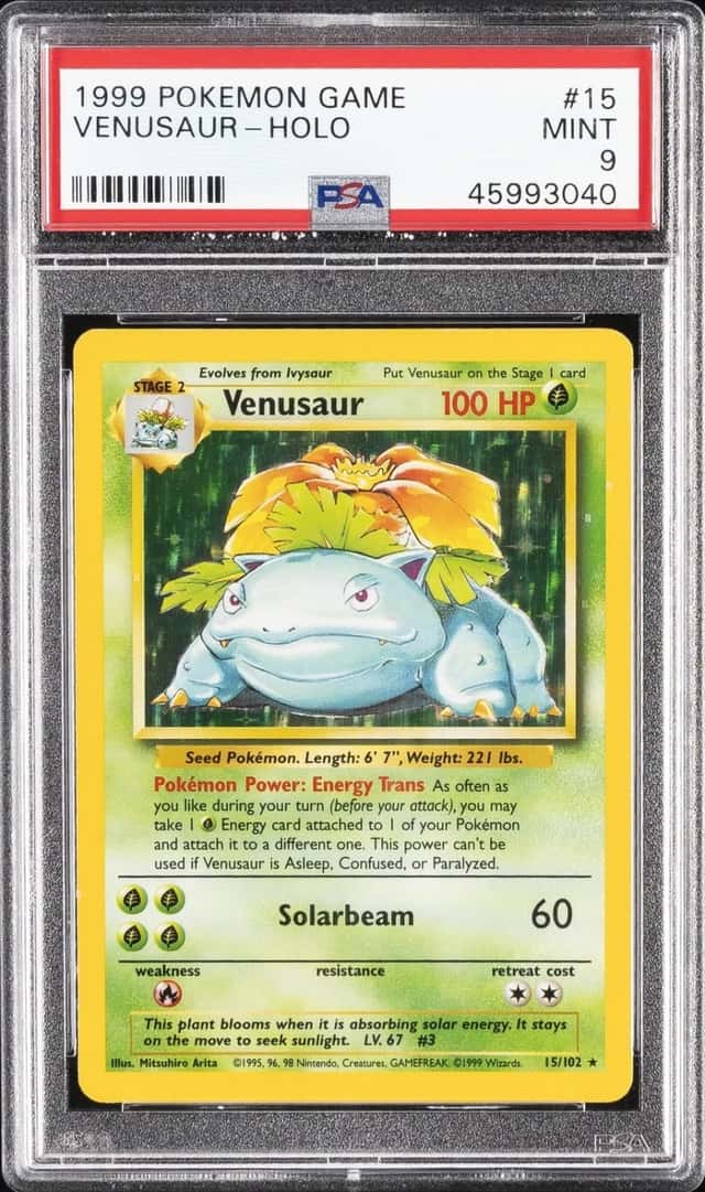 1999 POKEMON BASE SET UNLIMITED #15 VENUSAUR-HOLO PSA 9