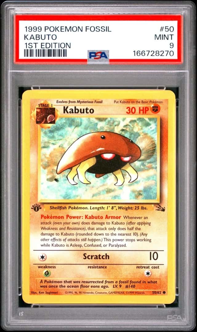 1999 POKEMON FOSSIL 1ST EDITION #50 KABUTO PSA 9