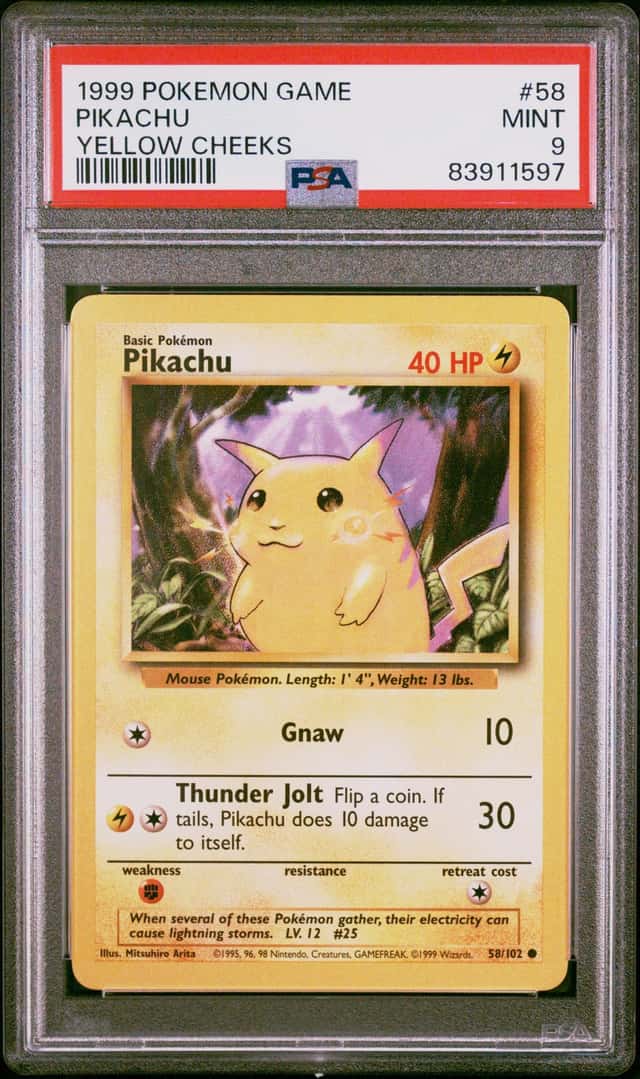 1999 POKEMON BASE SET UNLIMITED YELLOW CHEEKS #58 PIKACHU PSA 9