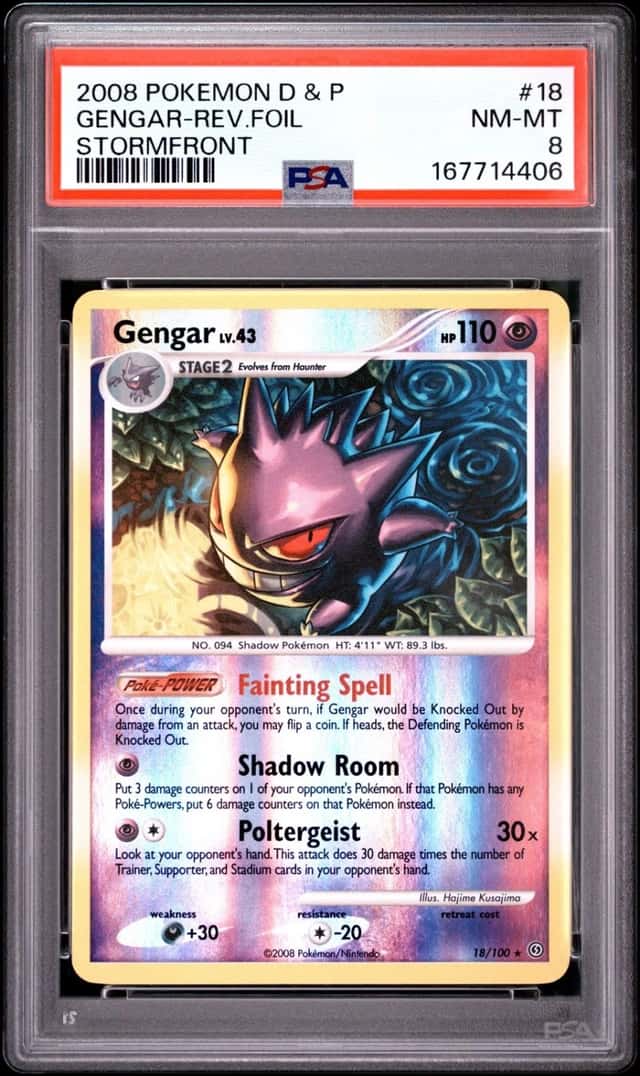 2008 POKEMON DIAMOND & PEARL STORMFRONT #18 GENGAR-REVERSE FOIL PSA 8