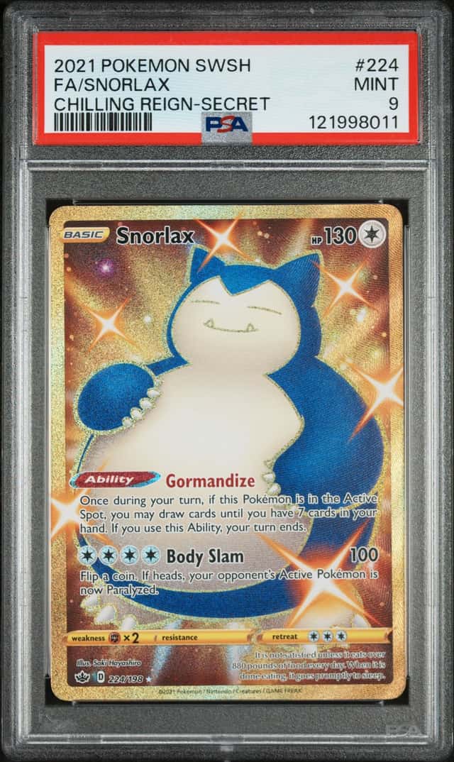 2021 POKEMON SWORD & SHIELD CHILLING REIGN #224/198 SNORLAX SECRET RARE PSA 9