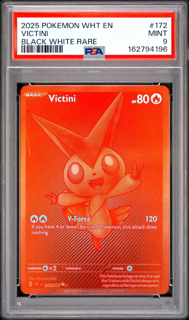 2025 POKEMON WHT EN-WHITE FLARE BLACK WHITE RARE #172 VICTINI PSA 9