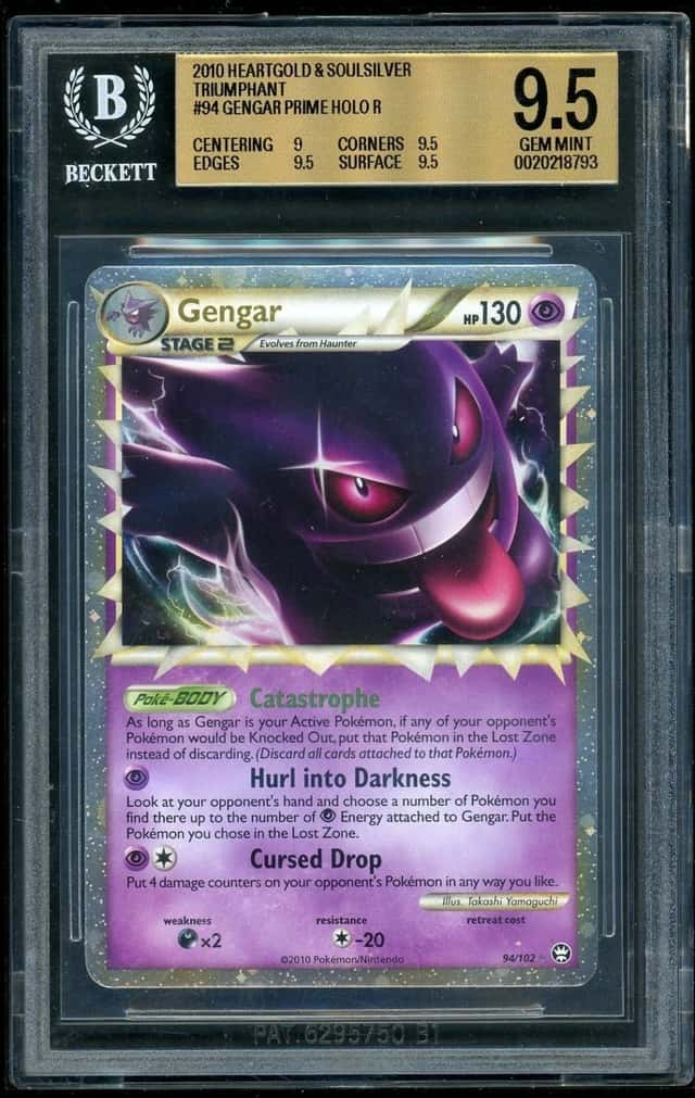 Pokemon Gengar PRIME 2010 HeartGold and SoulSilver Triumphant HOLO R BGS 9.5