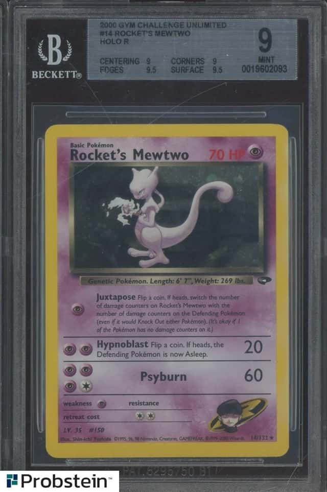 2000 Pokemon TCG Gym Challenge Unlimited 14/132 Rocket's Mewtwo Holo BGS 9