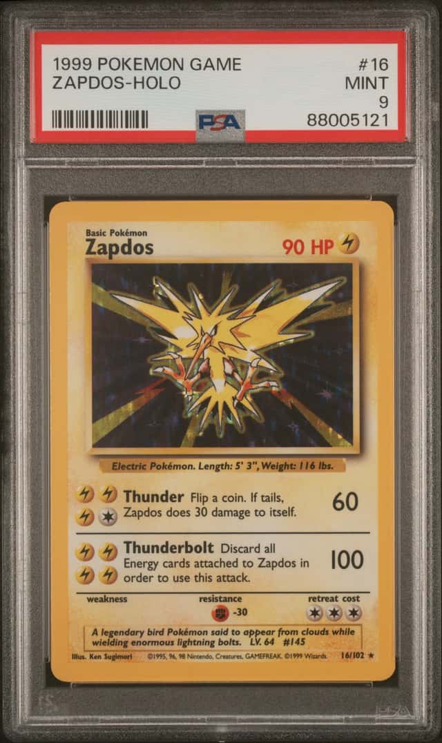 1999 Pokemon Unlimited Zapdos Rare Holo #16/102 PSA 9