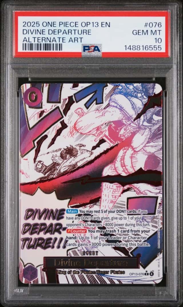 2025 ONE PIECE OP13-CARRYING ON HIS WILL ALTERNATE ART DIVINE DEPARTURE PSA 10
