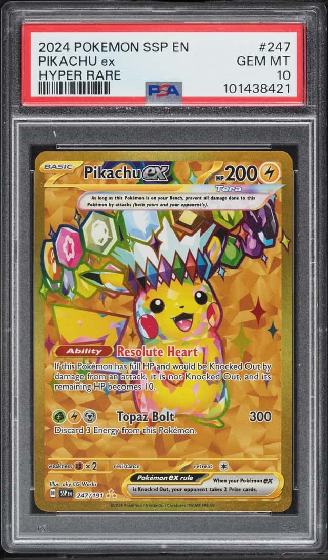 2024 Pokemon Scarlet & Violet Surging Sparks Gold Rare Pikachu Ex #247 PSA 10 GEM MINT