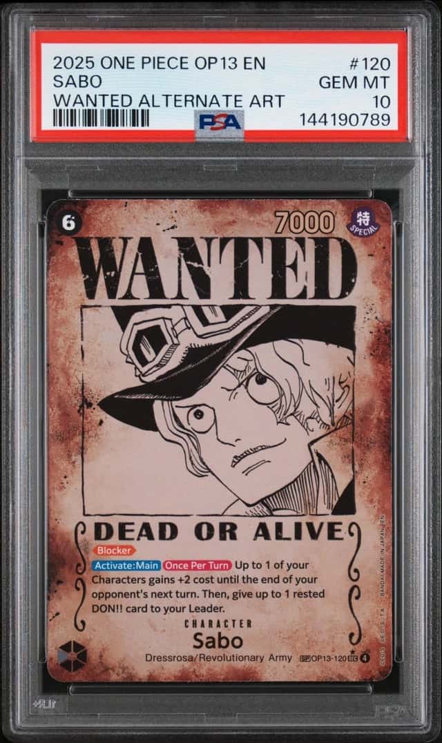 2025 ONE PIECE OP13-CARRYING ON HIS WILL WANTED ALTERNATE ART #120 SABO PSA 10