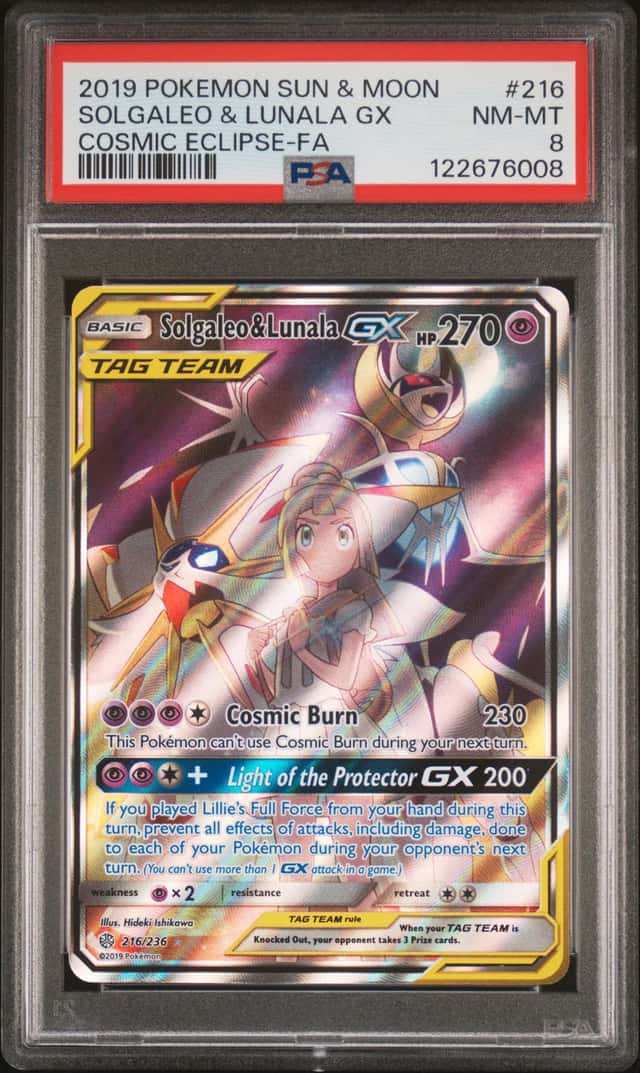 2019 Pokemon Sun and Moon Cosmic Eclipse Lunala/Solgaleo Gx #216