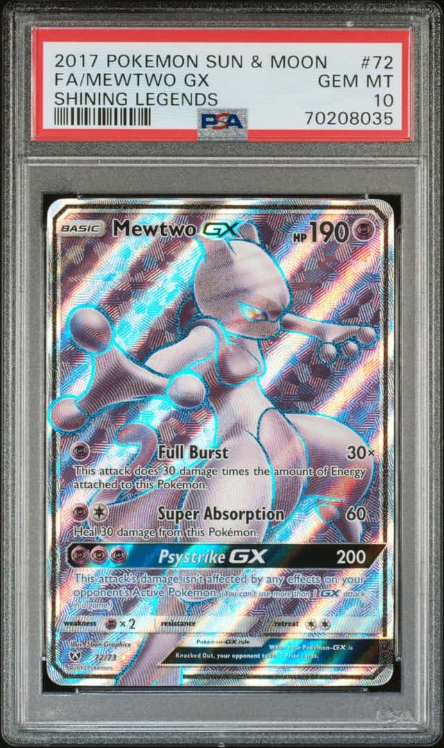 PSA 10 GEM MT - 2017 Shining Legends MEWTWO GX Full Art Holo Rare Pokémon -72/73