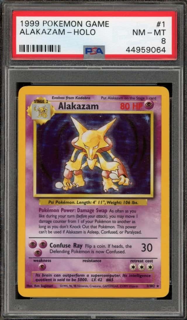 Pokemon Alakazam Holo Base Set Unlimited 1/102 PSA 8