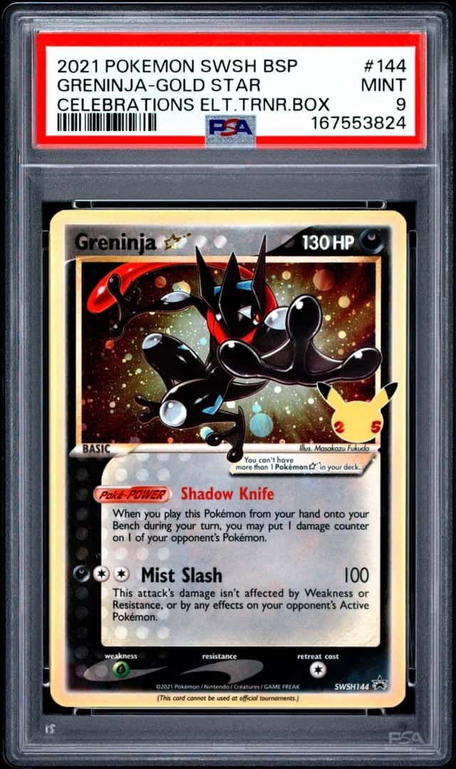 2021 POKEMON SWSH CELEBRATIONS ETB PROMO #144 GRENINJA-GOLD STAR PSA 9