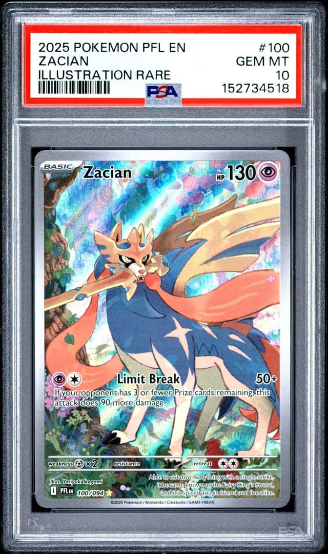 2025 POKEMON PFL EN-PHANTASMAL FLAMES ILLUSTRATION RARE #100 ZACIAN PSA 10