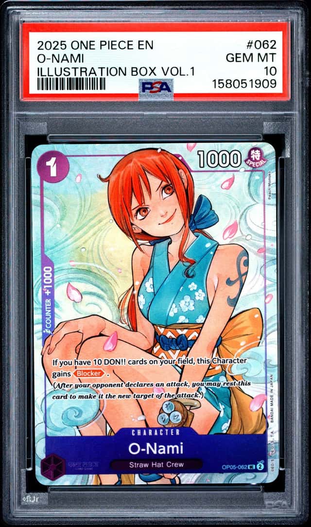 2025 ONE PIECE PROMOS ILLUSTRATION BOX VOL.1 #062 O-NAMI PSA 10