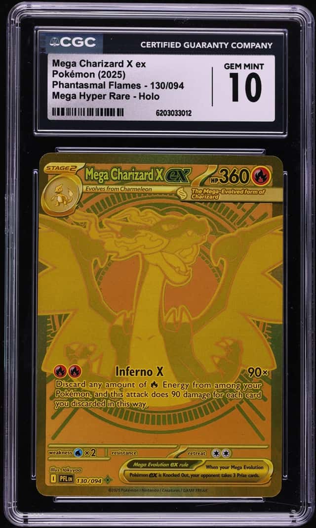 2025 Pokemon Mega Evolution Phantasmal Flames Gold Rare Mega Charizard X Ex CGC 10 GEM MINT