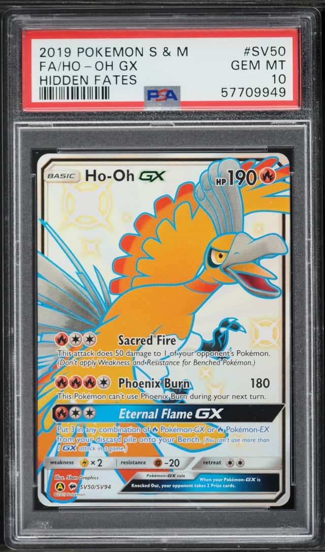 2019 Pokemon Sun & Moon Hidden Fates Full Art Shiny Ho-Oh GX #SV50 PSA 10 GEM MINT