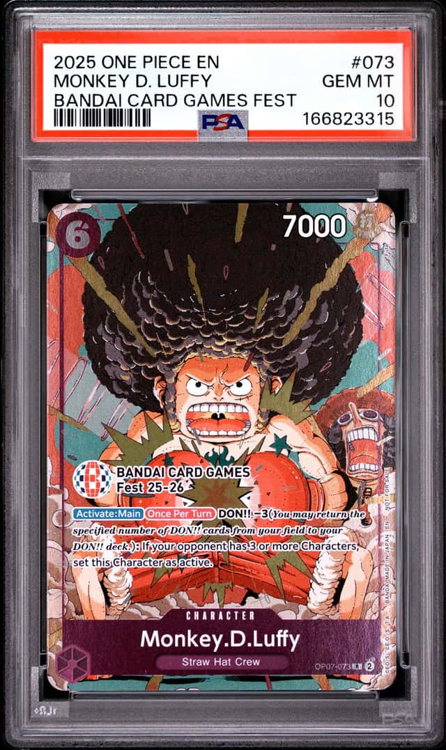 2025 ONE PIECE PROMOS BANDAI CARD GAMES FEST #073 MONKEY D. LUFFY PSA 10