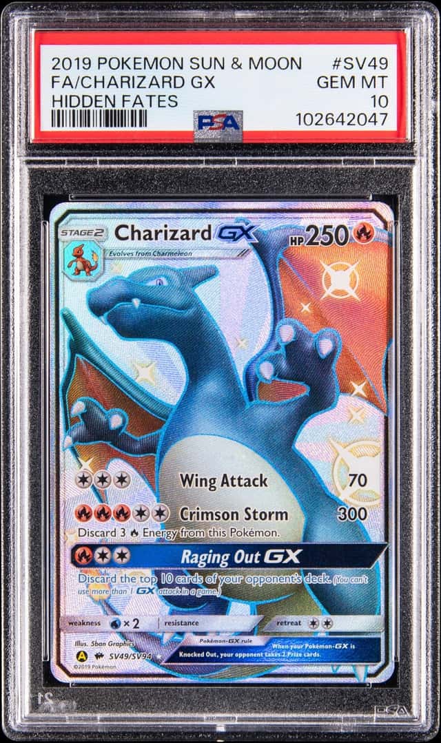 2019 Pokemon Sun & Moon Hidden Fates Full Art #SV49 Charizard GX - PSA GEM MT 10