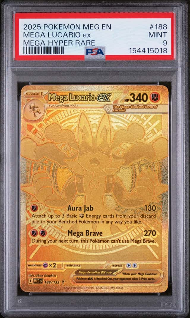 154415018 Mega Lucario ex 2025 Pokemon Evolution #188/132 Hyper Rare PSA 9