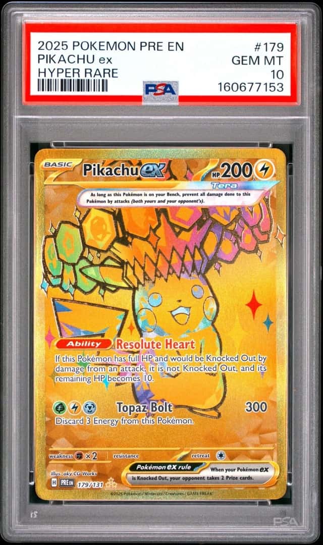 2025 POKEMON PRE EN-PRISMATIC EVOLUTIONS HYPER RARE #179 PIKACHU EX PSA 10
