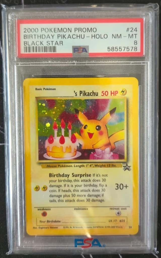 2000 POKEMON PROMO BLACK STAR #24 BIRTHDAY PIKACHU-HOLO PSA 8 NM-MT