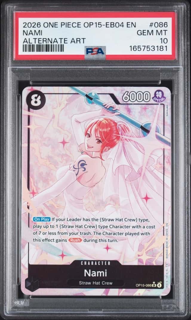 2026 ONE PIECE OP15-EB04-ADVENTURE ON KAMI'S ISLAND ALTERNATE ART NAMI PSA 10