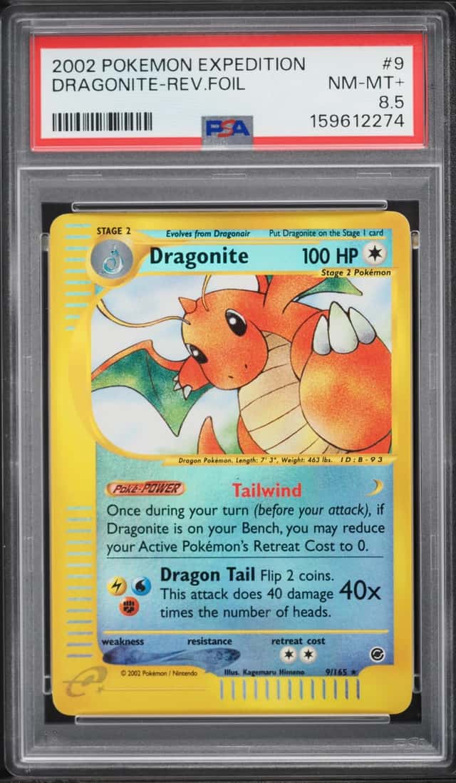 2002 Pokemon Expedition Reverse Holo Dragonite #9 PSA 8.5 NM-MT+