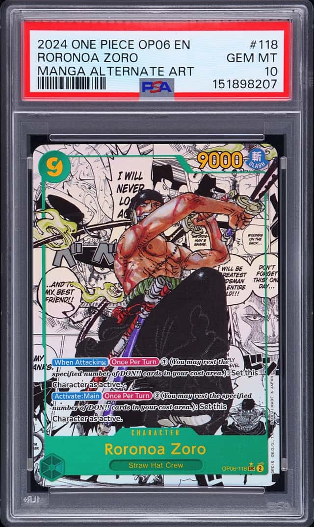 2024 One Piece OP06 EN Manga Alternate Art #118 Roronoa Zoro PSA 10 GEM MINT