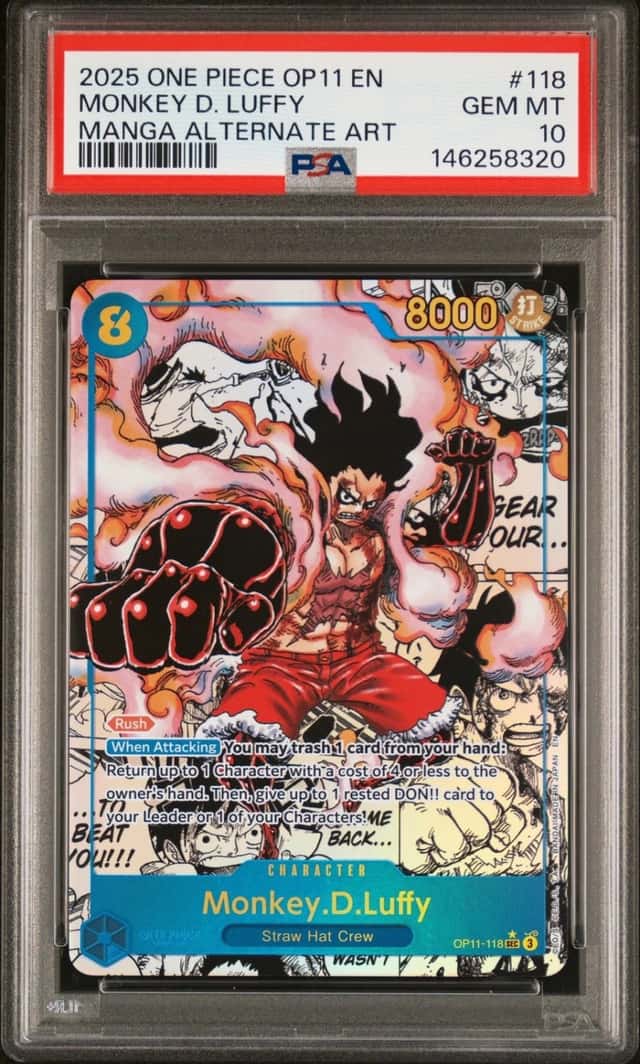 2025 ONE PIECE OP11-A FIST OF DIVINE SPEED MANGA ALT ART MONKEY D. LUFFY PSA 10