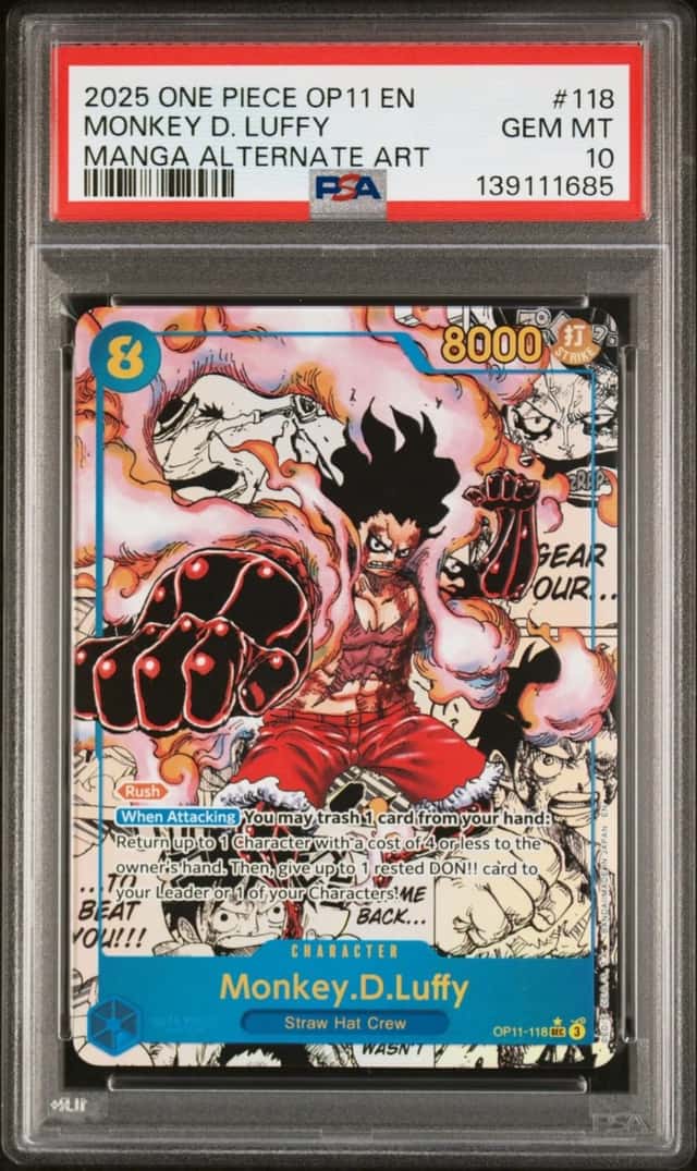2025 ONE PIECE OP11-A FIST OF DIVINE SPEED #118 MONKEY D. LUFFY PSA 10