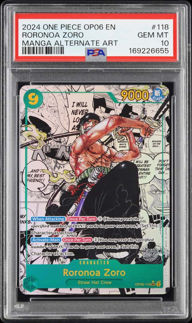 2024 One Piece Wings Roronoa Zoro Secret Rare Alt Art Manga #OP06-118 PSA 10