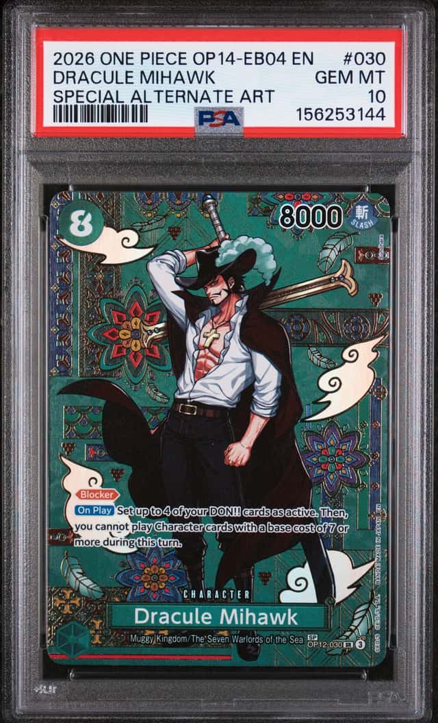 2026 One Piece OP14-EB4 EN Special Alternate Art Dracule Mihawk Gem Mint PSA 10