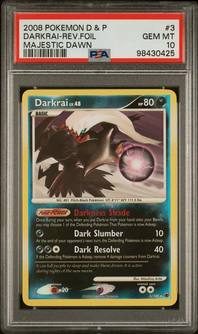2008 POKEMON DARKRAI-REV.FOIL DIAMOND & PEARL MAJESTIC DAWN #3 PSA 10