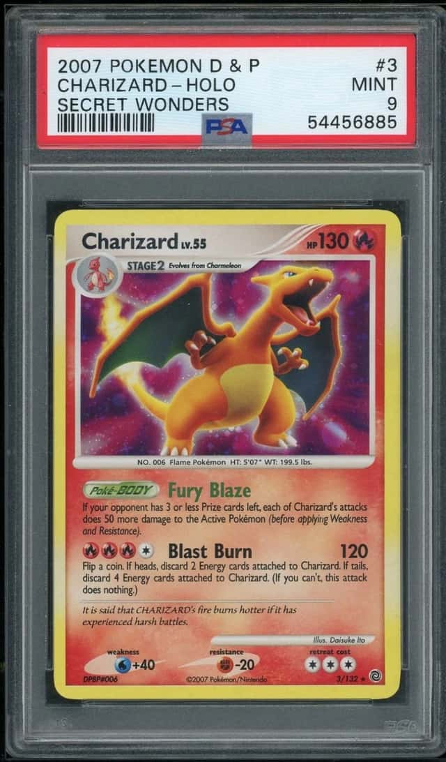 POKEMON CHARIZARD 2007 DIAMOND & PEARL SECRET WONDERS #3 HOLO PSA 9
