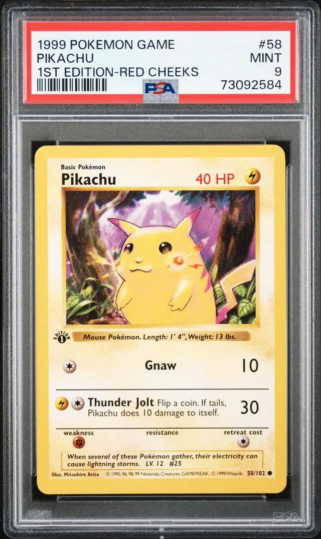 POKEMON SHADOWLESS PIKACHU 1999 GAME #58 RED CHEEKS 1st EDITION PSA 9