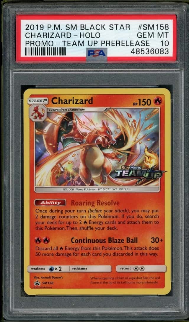 POKEMON CHARIZARD 2019 SM BLACK STAR PROMO #SM158 TEAM UP PRERELEASE HOLO PSA 10