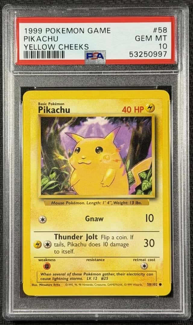 Pokemon Cards PSA 10 GEM MT Pikachu Yellow Cheeks Base Set Unlimited 1999 58/102
