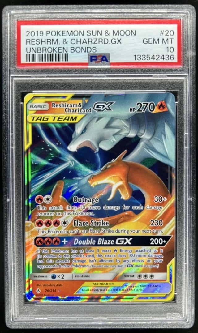 2019 Pokemon Sun & Moon Reshiram Charizard Tag Team #20/214 PSA 10
